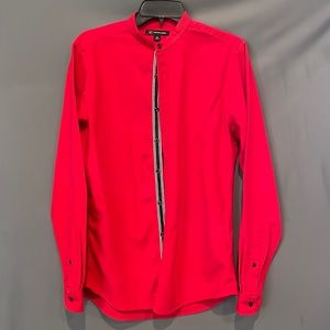 💥 INC red button down shirt W/ black & white stripe down front buttons!SZ. XS